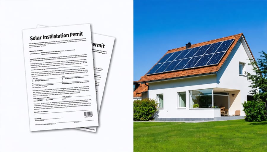 Solar installation permit documents and building codes side by side