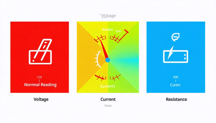 Chart displaying typical solar panel test readings with green zones for normal values and red zones for concerning measurements