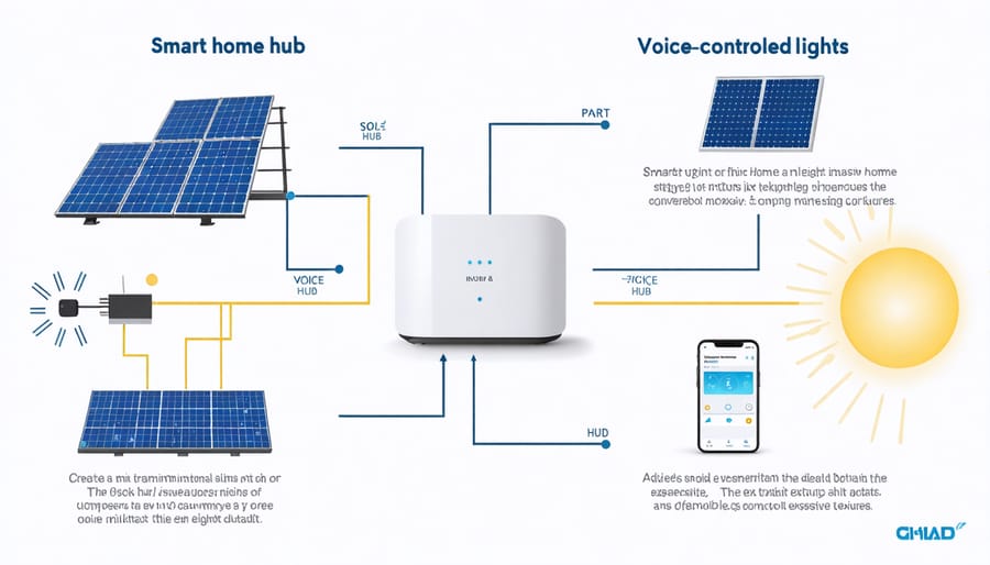 Diagram illustrating how solar power integrates with smart home lighting systems and voice assistants
