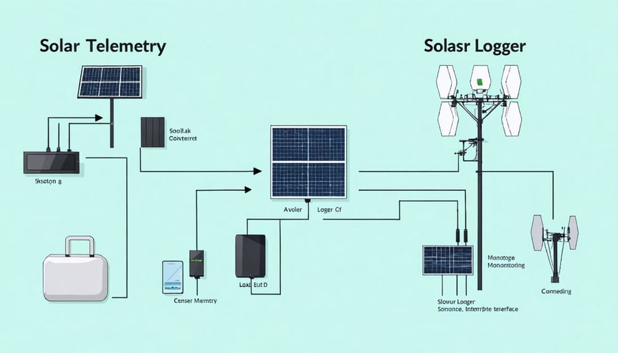 Infographic of solar panel telemetry system components and their connections