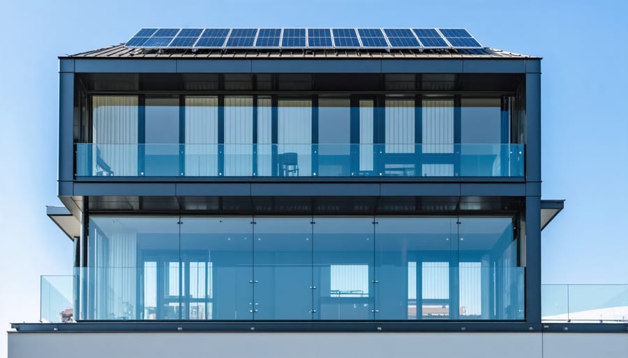 Contemporary building showcasing solar windows and BIPV facade integration