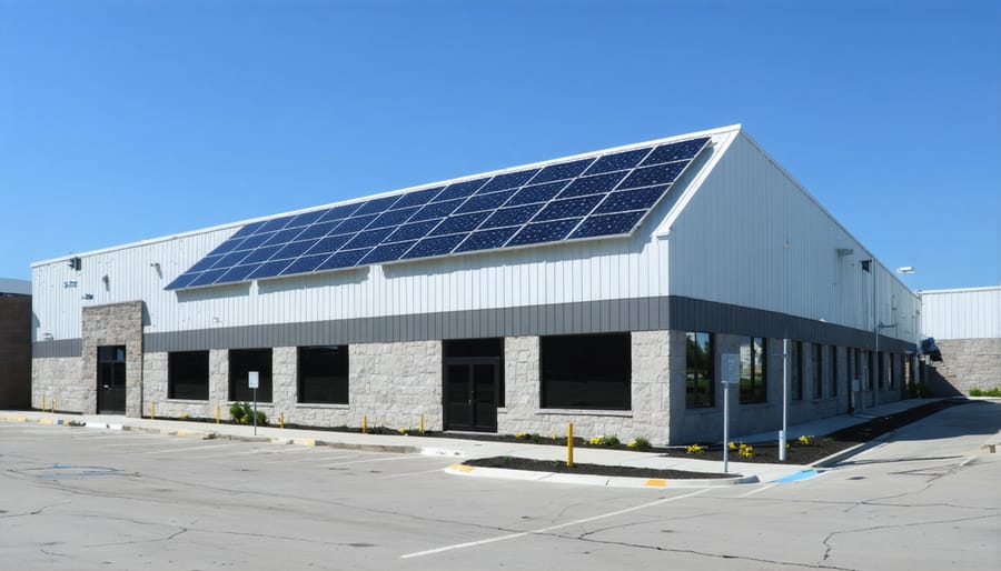 Split image comparing commercial building energy costs before and after solar installation