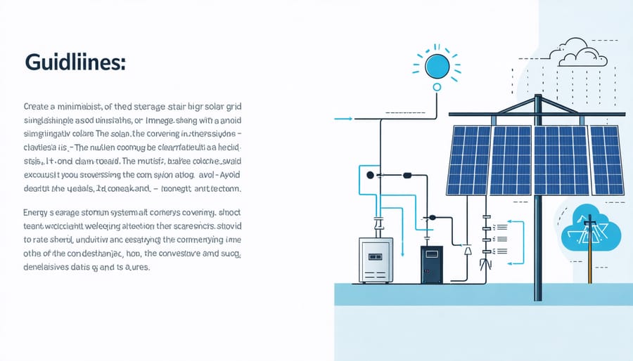 Diagram illustrating different types of energy storage solutions and their connection to solar grid systems
