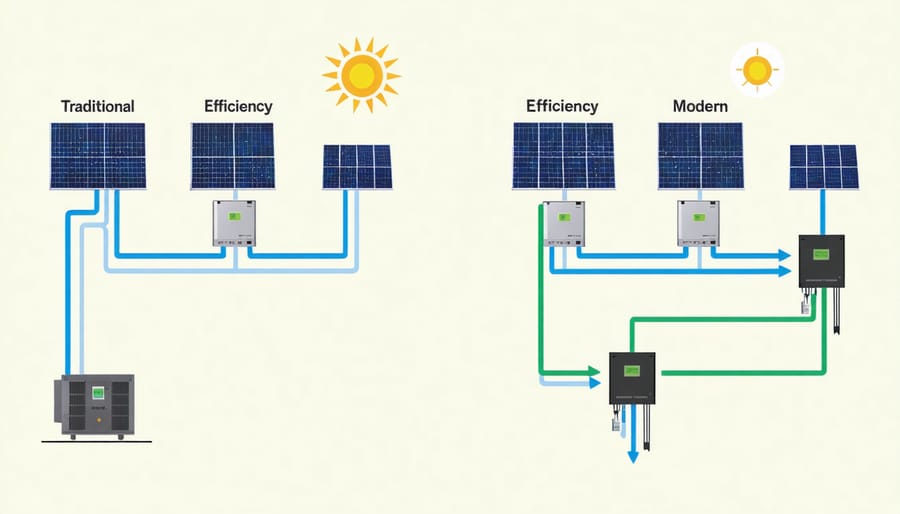 Side-by-side comparison of traditional vs smart solar inverter energy efficiency