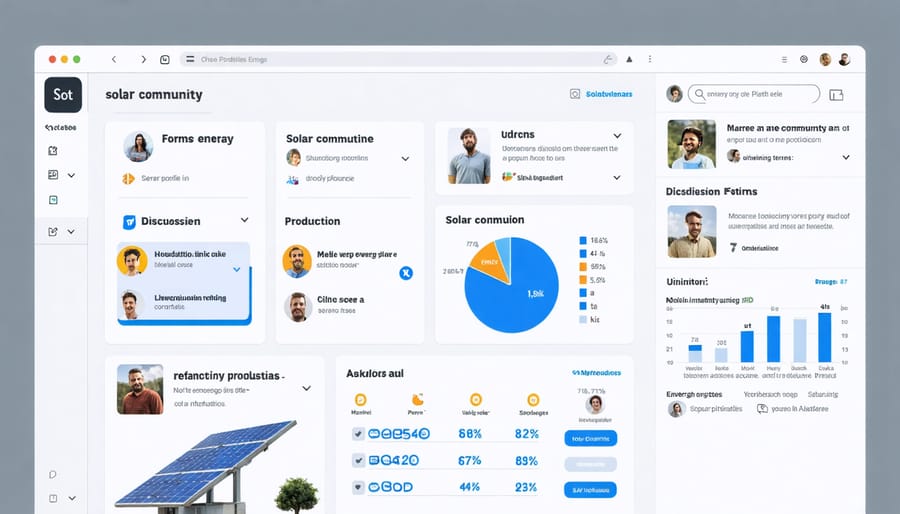 Interface of a digital solar community platform with active user discussions