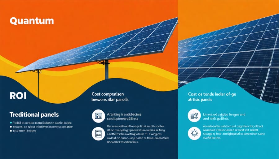 Graph comparing initial costs and long-term savings of quantum versus traditional solar panels