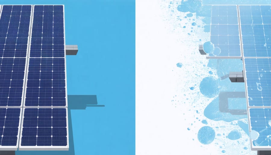 Comparison of solar panel maintenance tasks during summer heat and winter snow