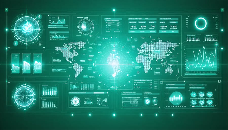 Modern control room display showing real-time solar grid monitoring and AI-powered analytics