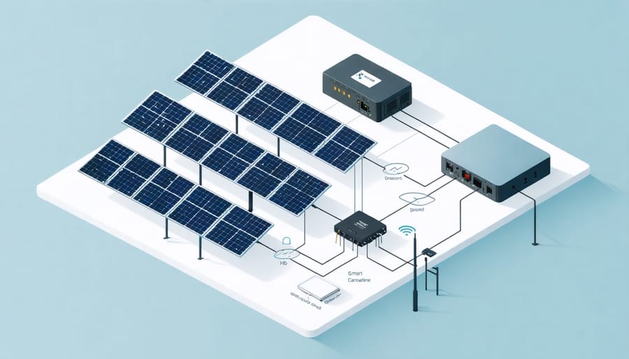 Detailed diagram showing various components of a smart solar panel system and their connections