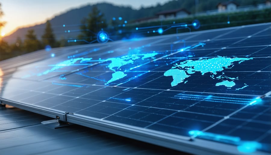Smart device displaying solar energy monitoring dashboard with performance graphs and AI recommendations