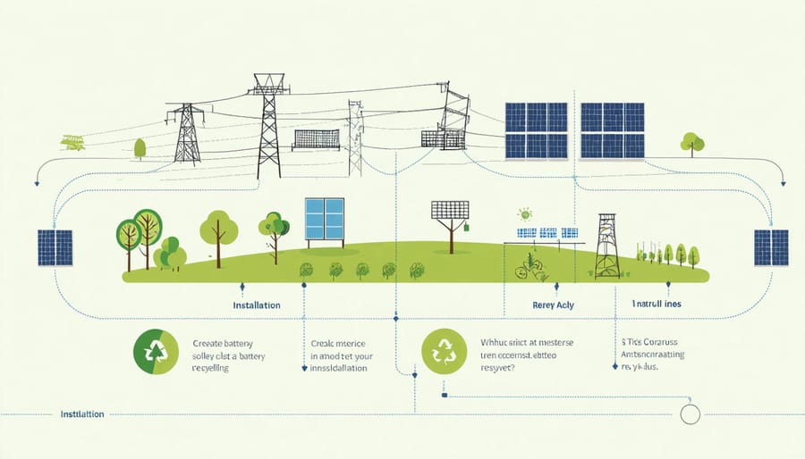 Visual diagram depicting the stages of a solar battery's life cycle and recycling process