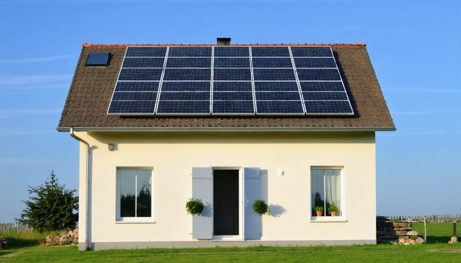 Modern house with rooftop solar panels showing actual installation costs and monthly savings