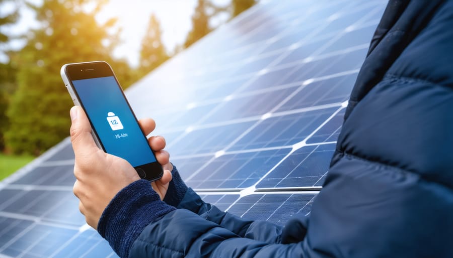 Homeowner using mobile app to monitor and control solar system settings