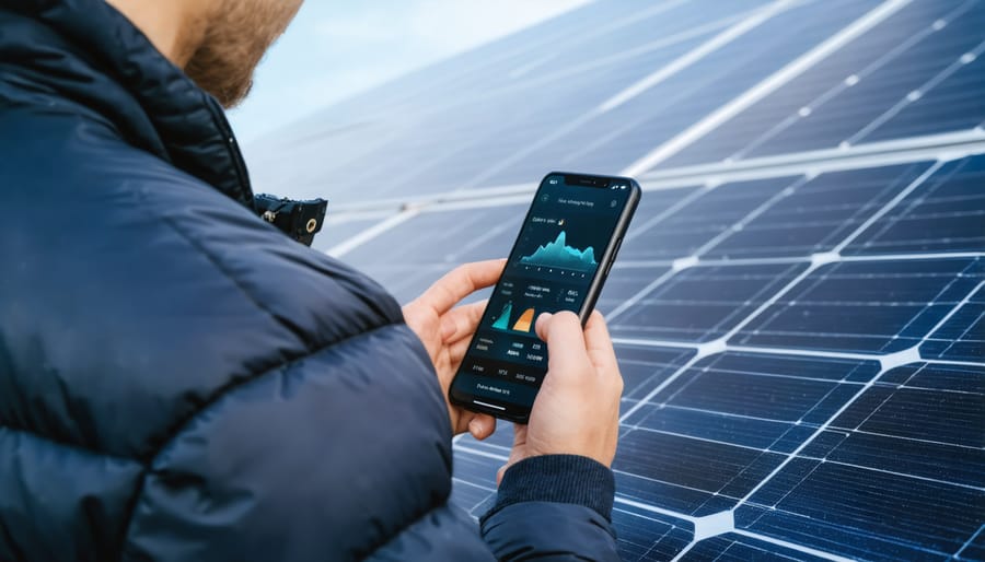 Homeowner viewing solar system data on a mobile app dashboard