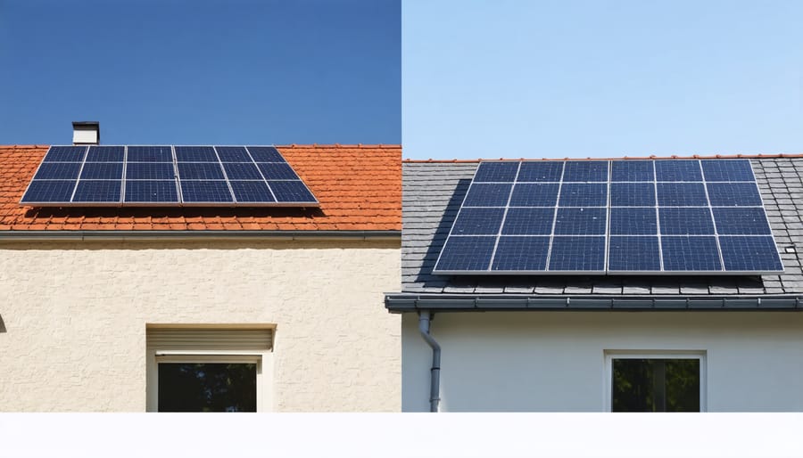 Side-by-side comparison of rooftop solar panels and community solar subscription benefits