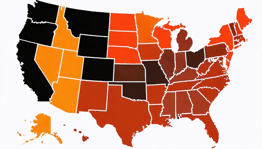 US map highlighting different state solar incentive levels with color gradient