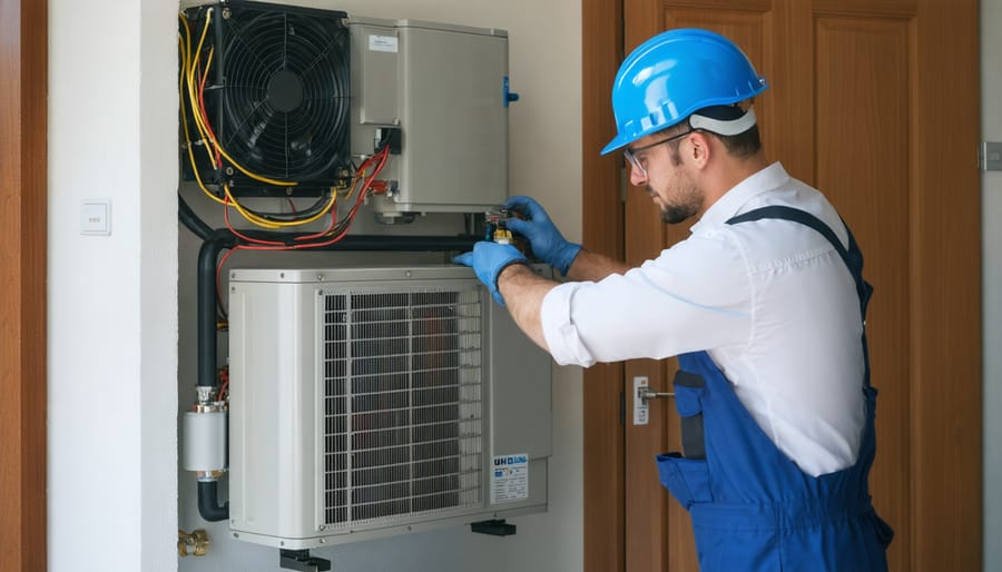 Professional installing thermal storage system in a home's utility room