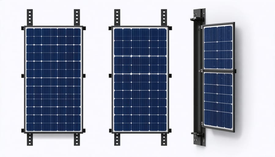 Close-up of vertical solar panel mounting hardware and installation components