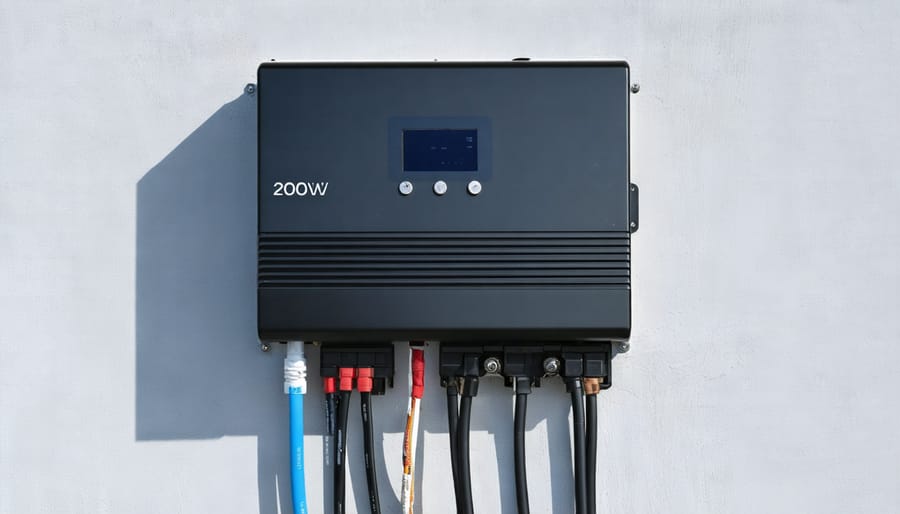Wall-mounted 2000W solar inverter with organized wiring connections