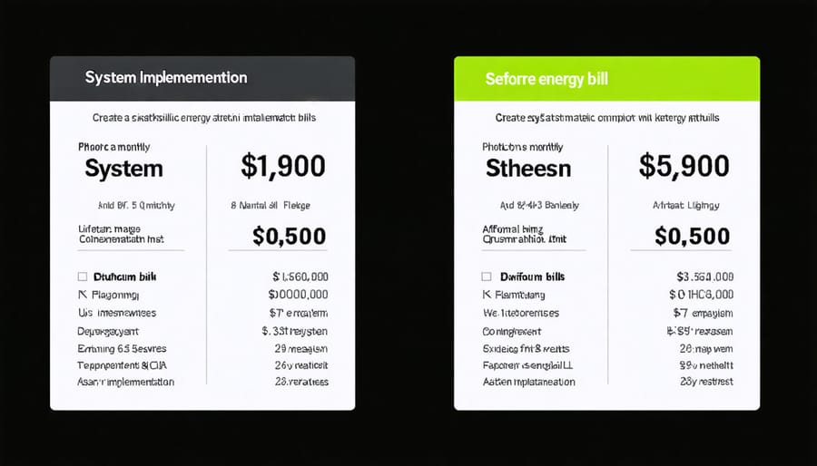 Side-by-side comparison of energy bills showing cost reduction after implementing smart energy management