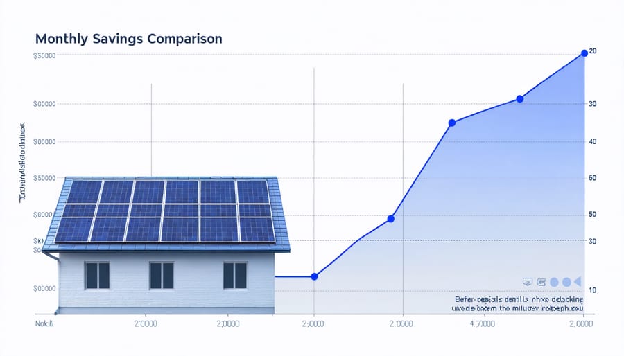 Bar chart comparing household energy costs before and after solar inverter installation