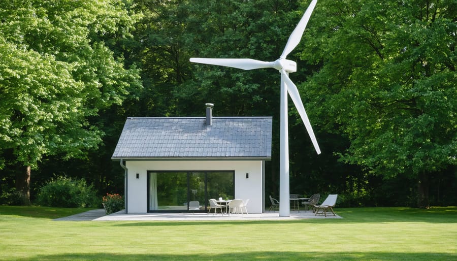 Vertical axis wind turbine installed in a residential property