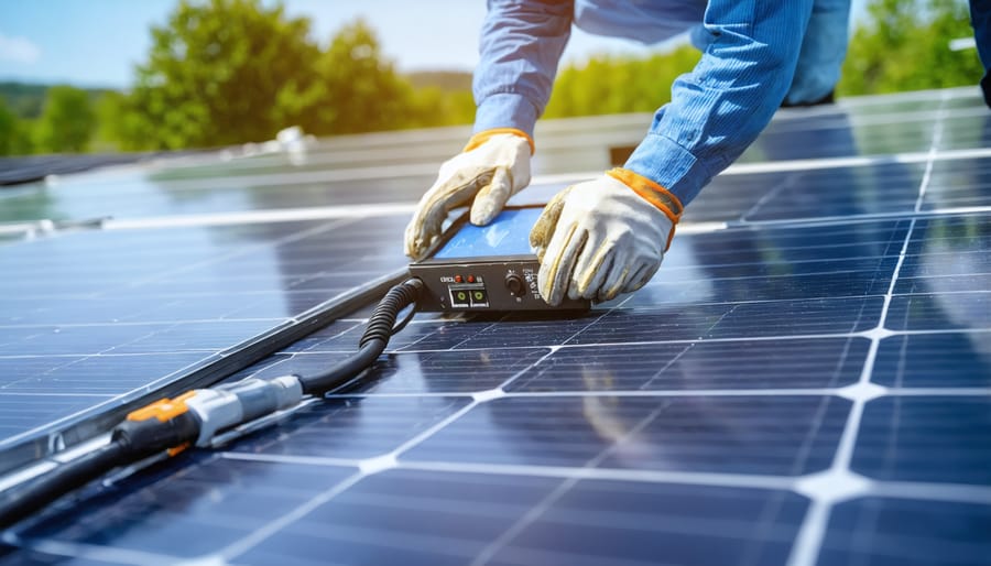 Certified technician mounting and wiring a microgrid interconnect device to existing solar equipment