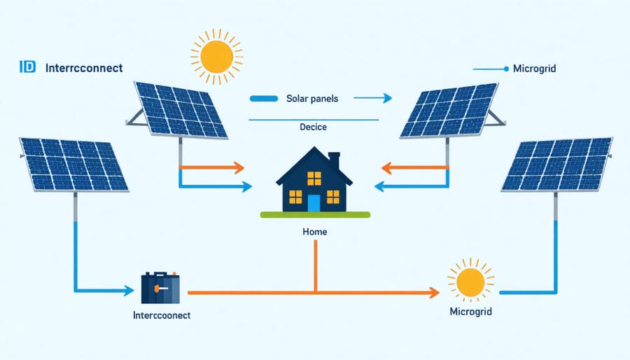 Schematic illustration of a home energy system with microgrid interconnect device managing power flow