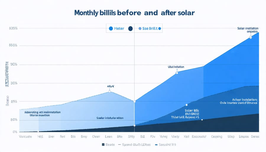 Comparative chart displaying energy cost savings after solar panel installation