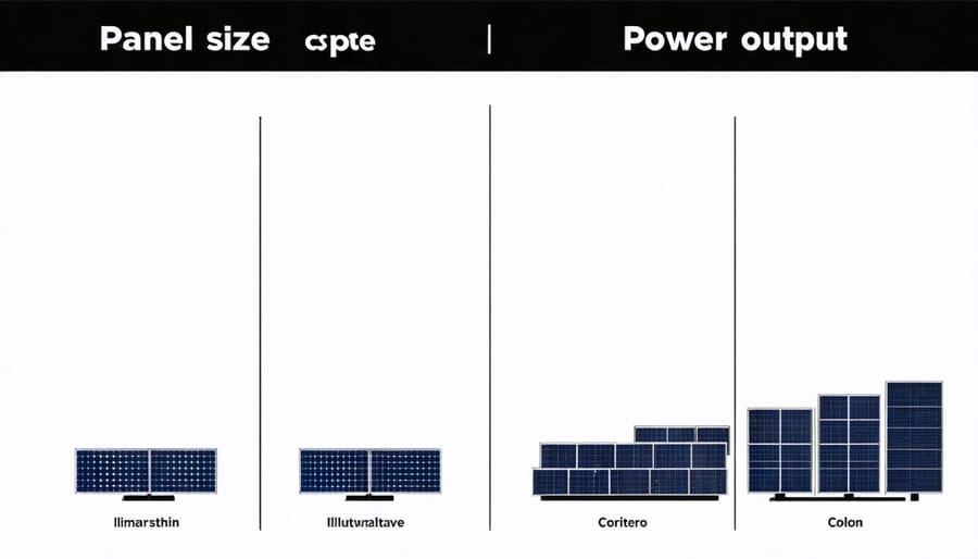 Visual chart comparing different solar panel sizes and their corresponding power output ratings