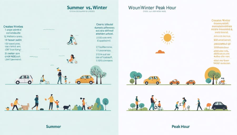 Side-by-side comparison of typical home energy usage patterns in summer and winter seasons