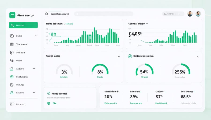 Digital interface displaying home energy usage metrics, pricing, and control options
