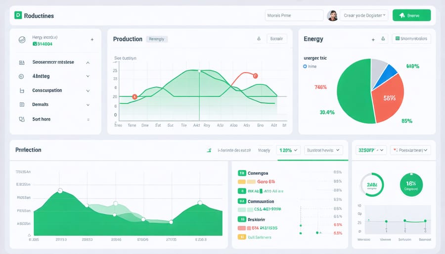 Digital interface displaying home energy monitoring data and usage statistics