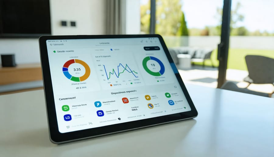 Digital interface of a smart home energy management system displaying usage statistics
