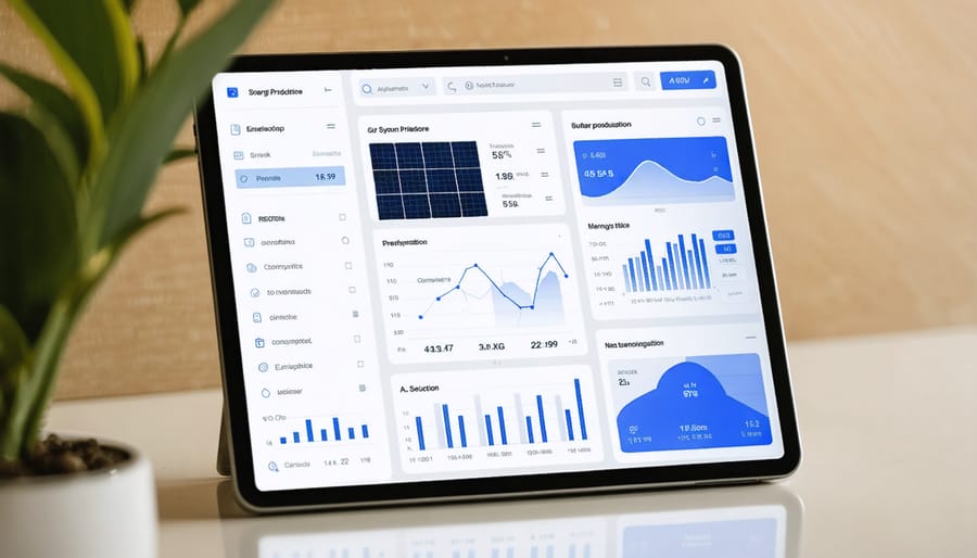 Digital interface displaying home energy management system with solar integration