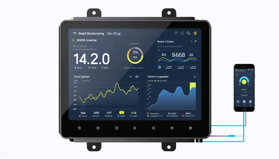 Digital dashboard displaying solar inverter monitoring features and real-time data
