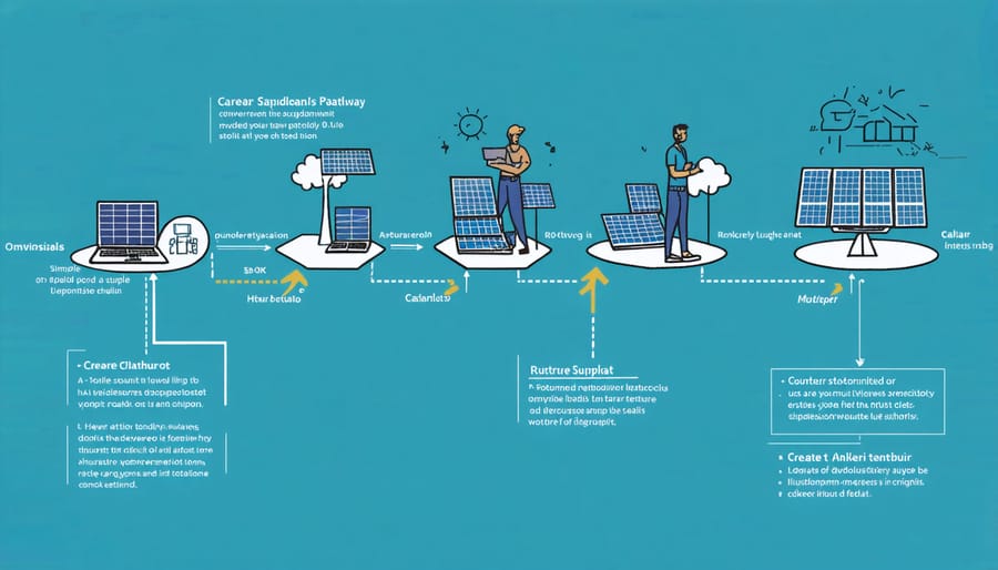 Career progression flowchart from entry-level to executive positions in solar supply chain