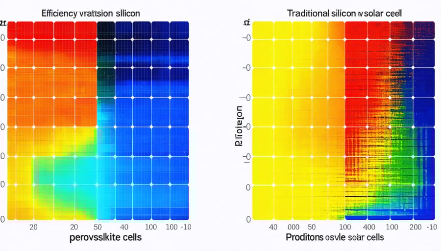 Graph comparing efficiency percentages between silicon and perovskite solar technologies