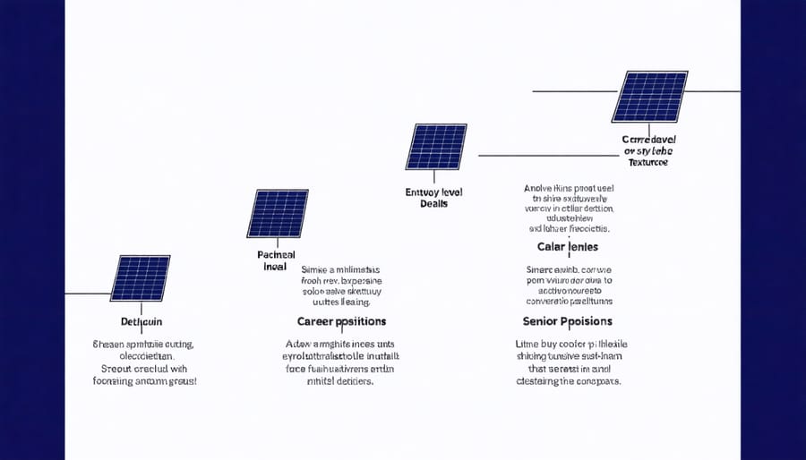 Career progression flowchart displaying various roles and advancement opportunities in solar finance