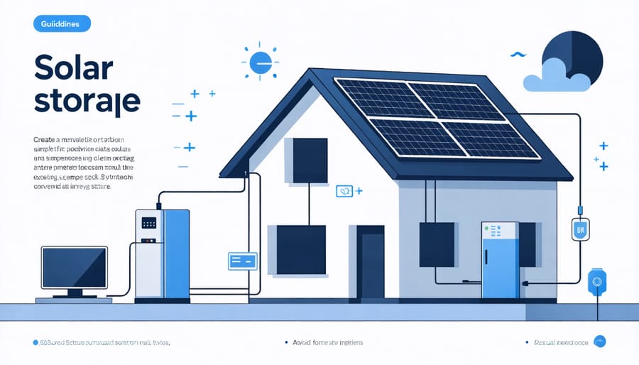 Diagram illustrating energy flow between solar panels, battery storage, and home appliances