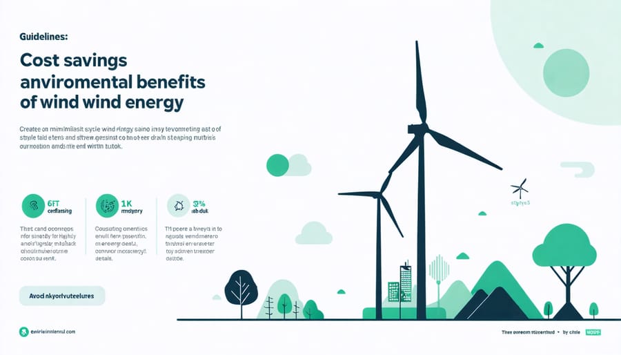 Visual representation of financial savings and reduced carbon emissions from wind power adoption
