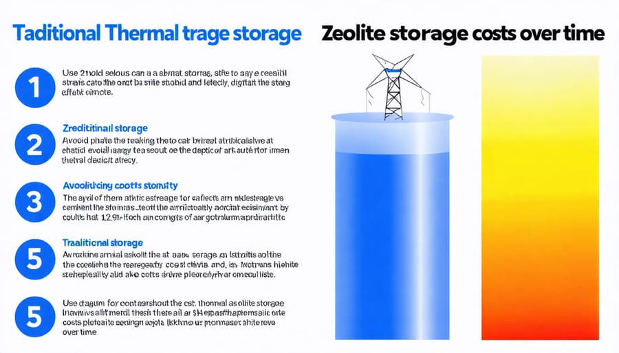 Cost comparison graph showing long-term savings of zeolite storage versus conventional systems