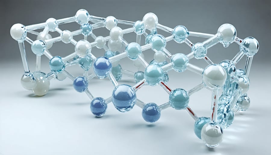 Cross-section illustration of zeolite molecular structure with water molecules