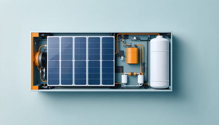 Technical diagram showing the internal structure and capacity measurements of a solar battery
