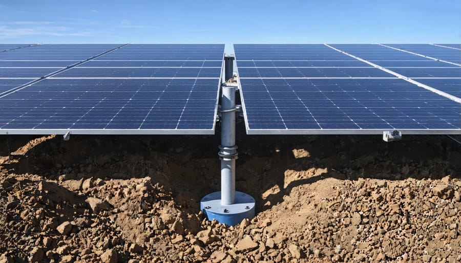 Professional contractors installing geothermal ground loops and mounting solar panels on a residential roof