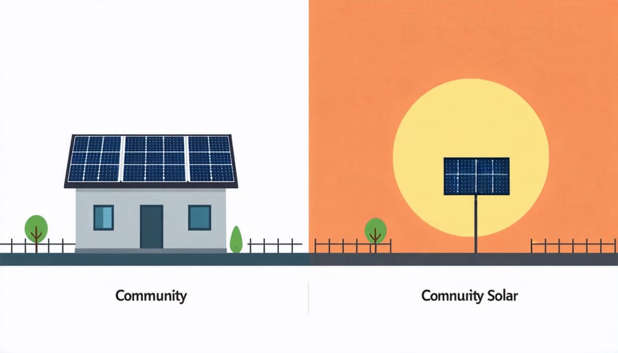 Side-by-side comparison of rooftop solar installation and community solar participation