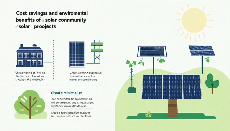 Visual representation of financial savings and reduced carbon emissions from community solar adoption