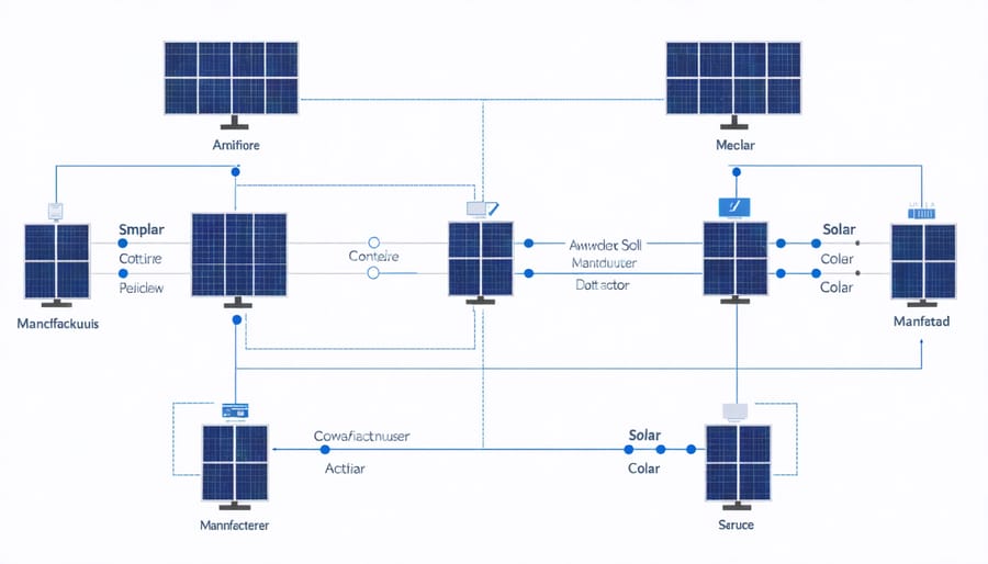 Interconnected solar battery system components showing standardized connection points between different brands