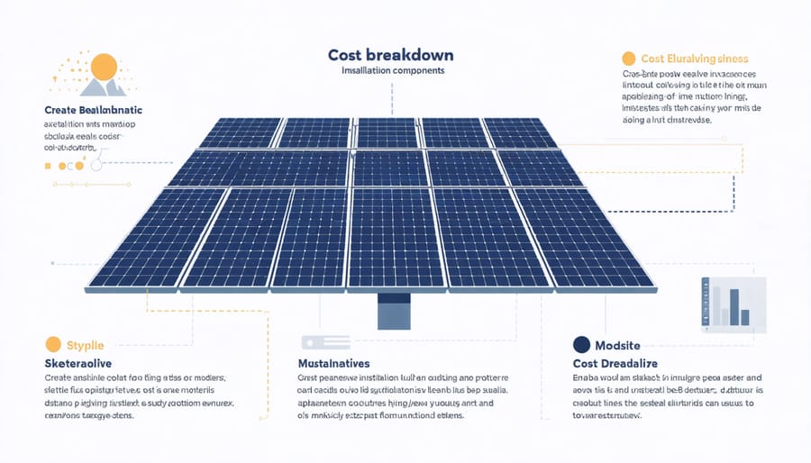 Pie chart illustrating distribution of solar panel system costs including panels, inverters, installation, and permits