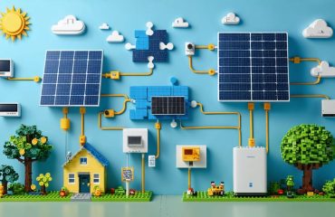 Conceptual illustration of solar panels, battery storage systems, and smart home devices interconnected through standardized interfaces, symbolizing interoperability and compatibility across different brands.